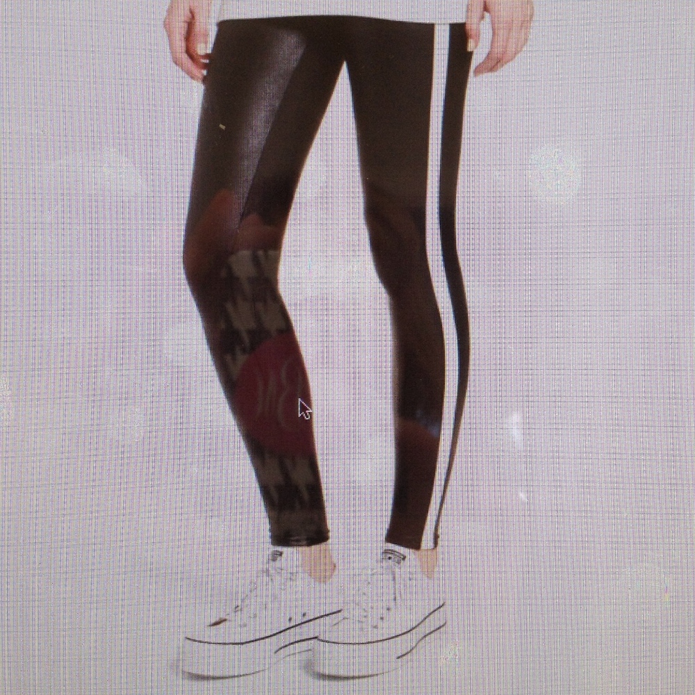 SPANX Black Faux Leather Leggings with White Side Stripe